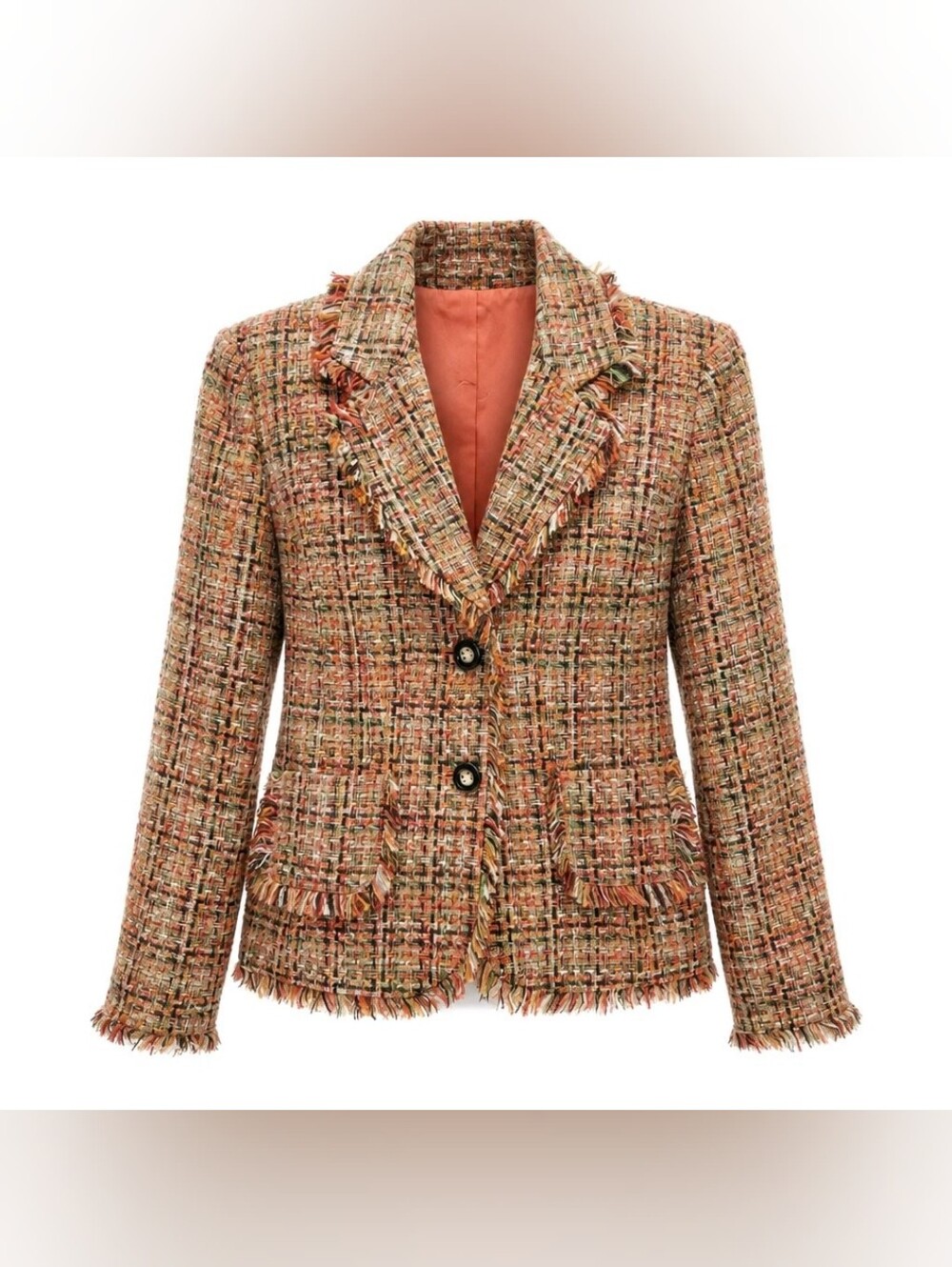 Focus 2000 Autumnal Tones Tweed Fringe Blazer 2-Button W/Pockets Sz 10